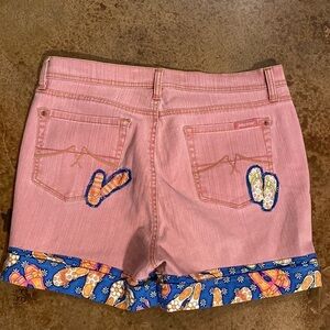 JEANSTAR rose pink flip flop cotton denim cuffed shorts